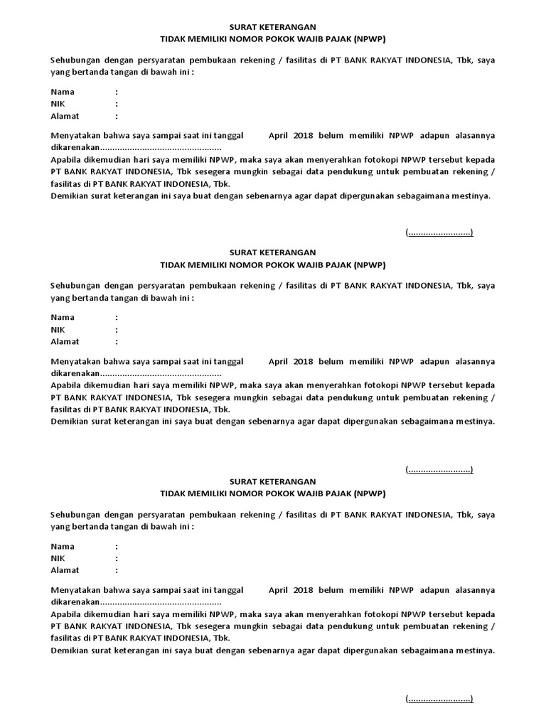 Detail Contoh Surat Pernyataan Tidak Memiliki Npwp Nomer 10