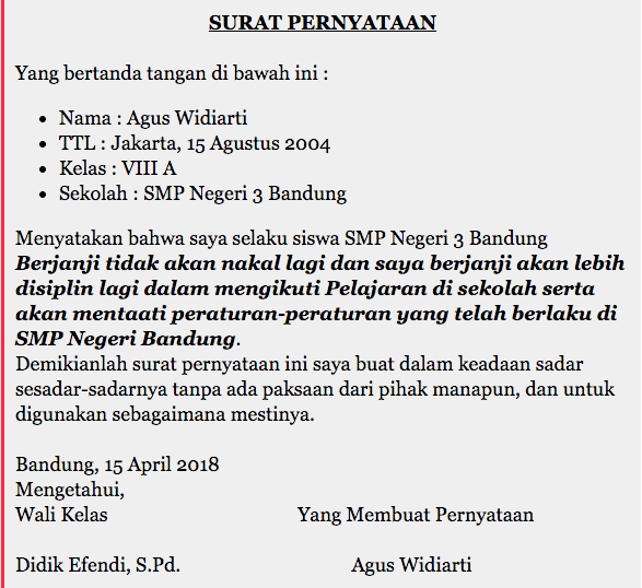 Contoh Surat Pernyataan Tidak Mengerjakan Pr - KibrisPDR