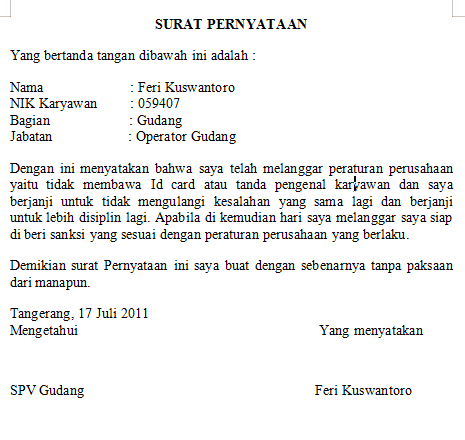 Detail Contoh Surat Pernyataan Tidak Mengulangi Kesalahan Dalam Bekerja Nomer 10