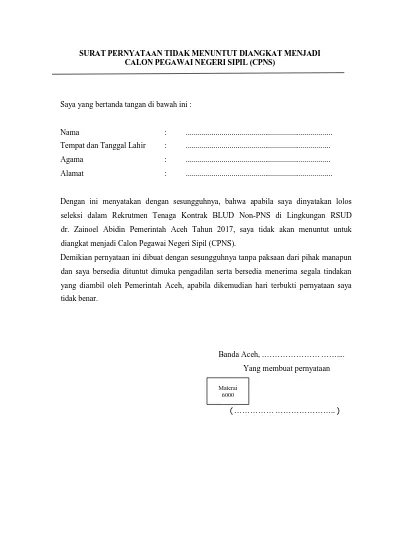 Detail Contoh Surat Pernyataan Tidak Menuntut Pns Nomer 2