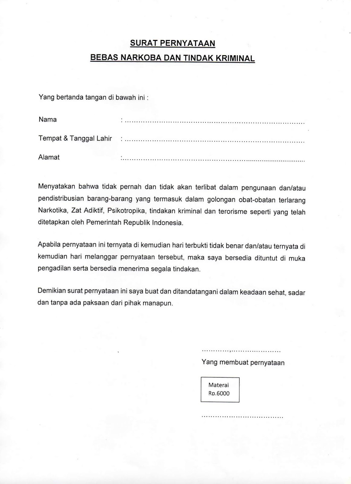 Detail Contoh Surat Pernyataan Tidak Menuntut Pns Nomer 17