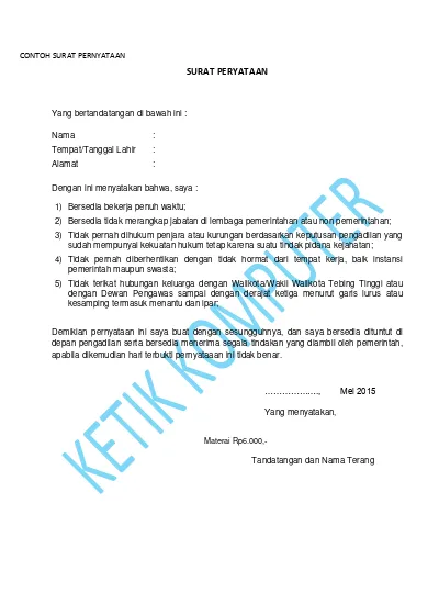 Detail Contoh Surat Pernyataan Tidak Merangkap Jabatan Nomer 43