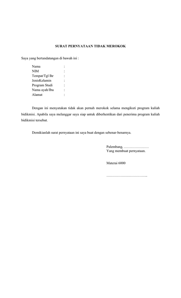 Detail Contoh Surat Pernyataan Tidak Merokok Nomer 7