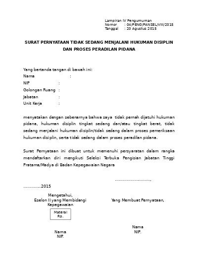 Detail Contoh Surat Pernyataan Tidak Pernah Dijatuhi Hukuman Disiplin Nomer 15