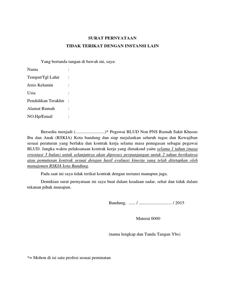 Detail Contoh Surat Pernyataan Tidak Terikat Kontrak Nomer 11