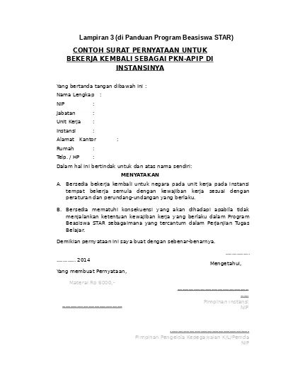 Detail Contoh Surat Pernyataan Tidak Terikat Kontrak Nomer 14