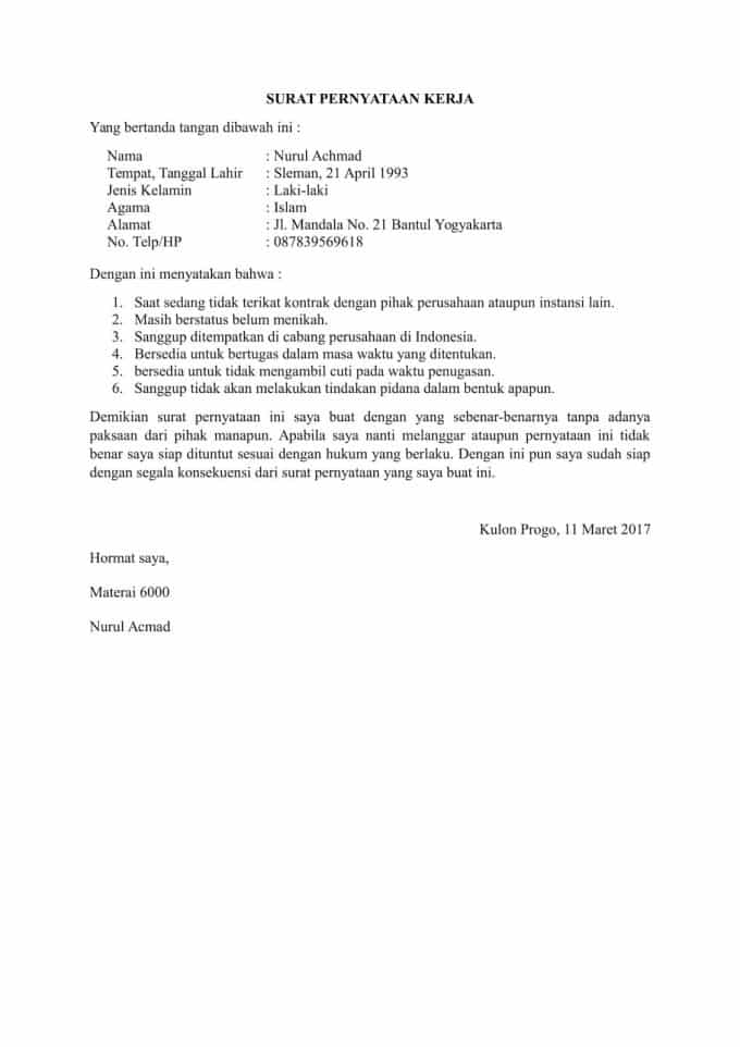 Detail Contoh Surat Pernyataan Tidak Terikat Kontrak Nomer 15