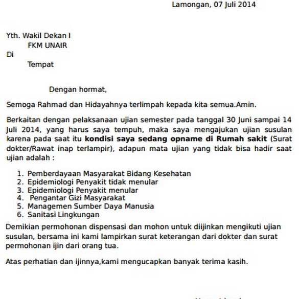 Detail Contoh Surat Pernyataan Ujian Susulan Nomer 19