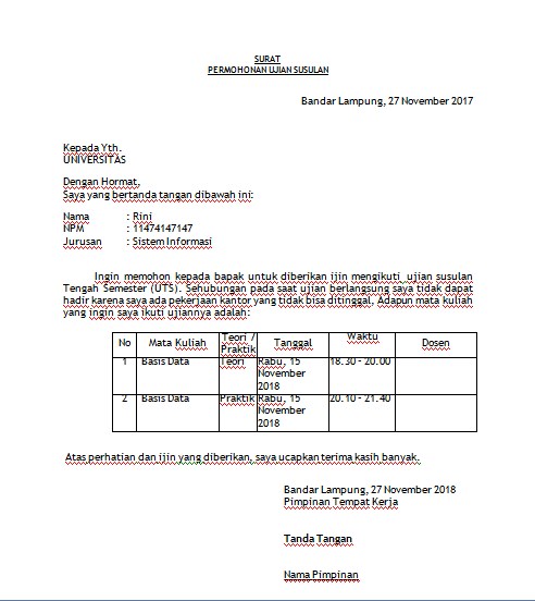 Detail Contoh Surat Pernyataan Ujian Susulan Nomer 6