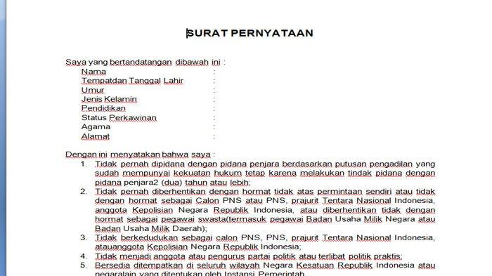 Detail Contoh Surat Pernyataan Untuk Melamar Cpns Nomer 2