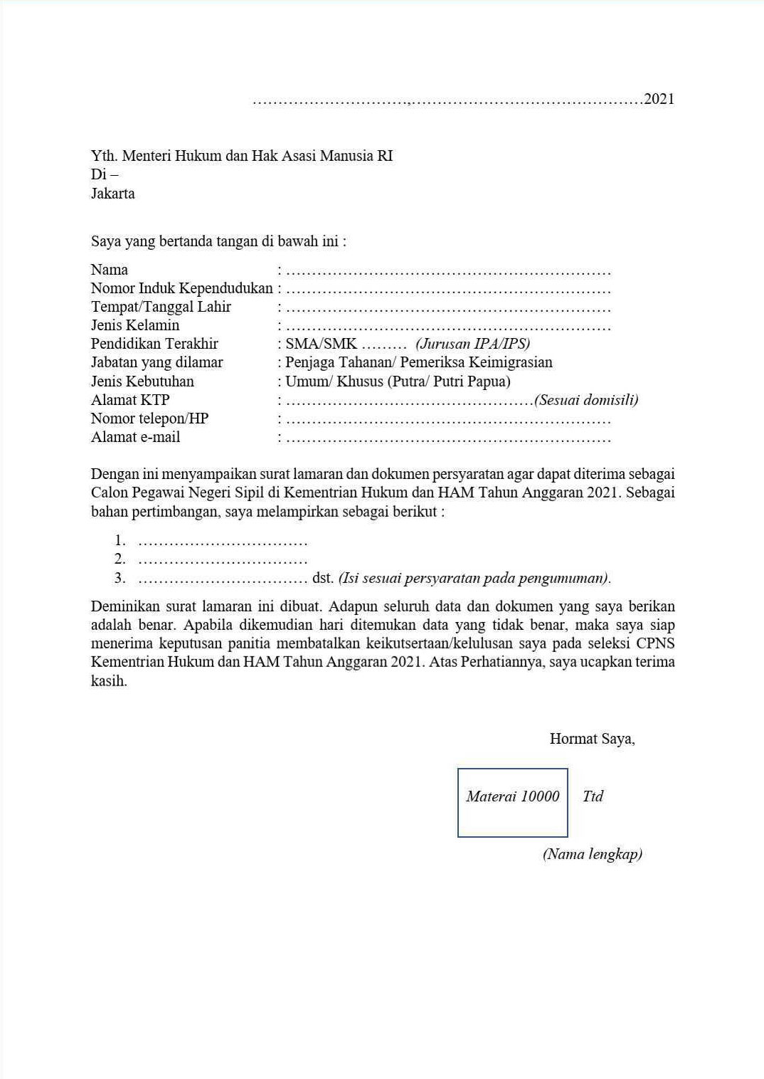 Detail Contoh Surat Pernyataan Untuk Melamar Cpns Nomer 47