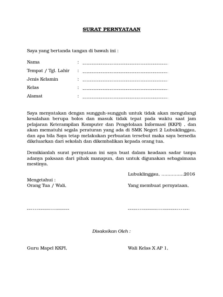 Detail Contoh Surat Pernyataan Untuk Sekolah Nomer 14