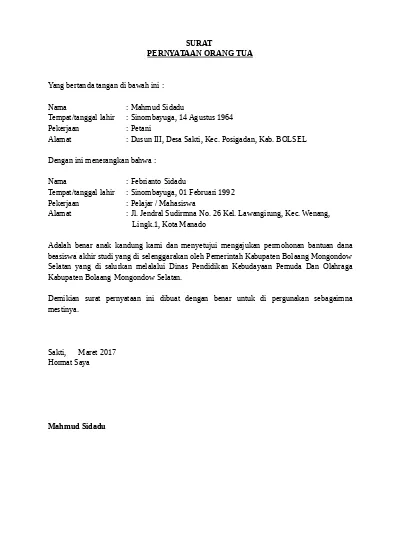 Detail Contoh Surat Pernyataan Wali Murid Nomer 34
