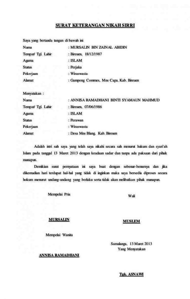 Detail Contoh Surat Pernyataan Wali Nikah Nomer 23