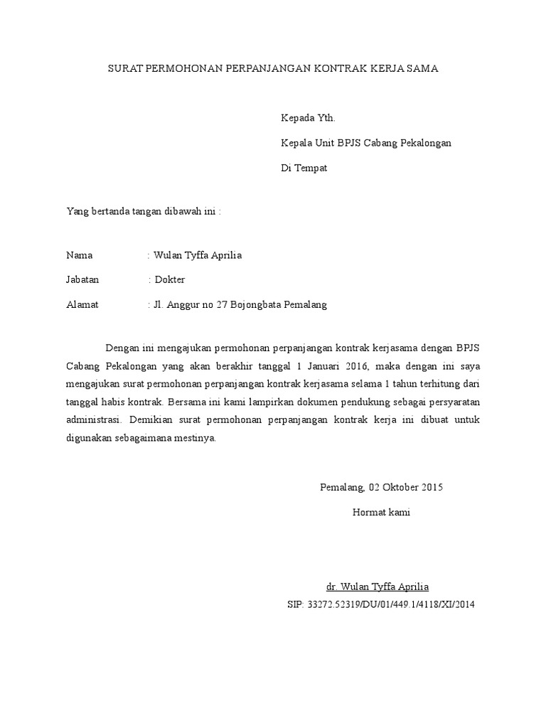 Contoh Surat Perpanjangan Kontrak Kerjasama Antar Perusahaan - KibrisPDR