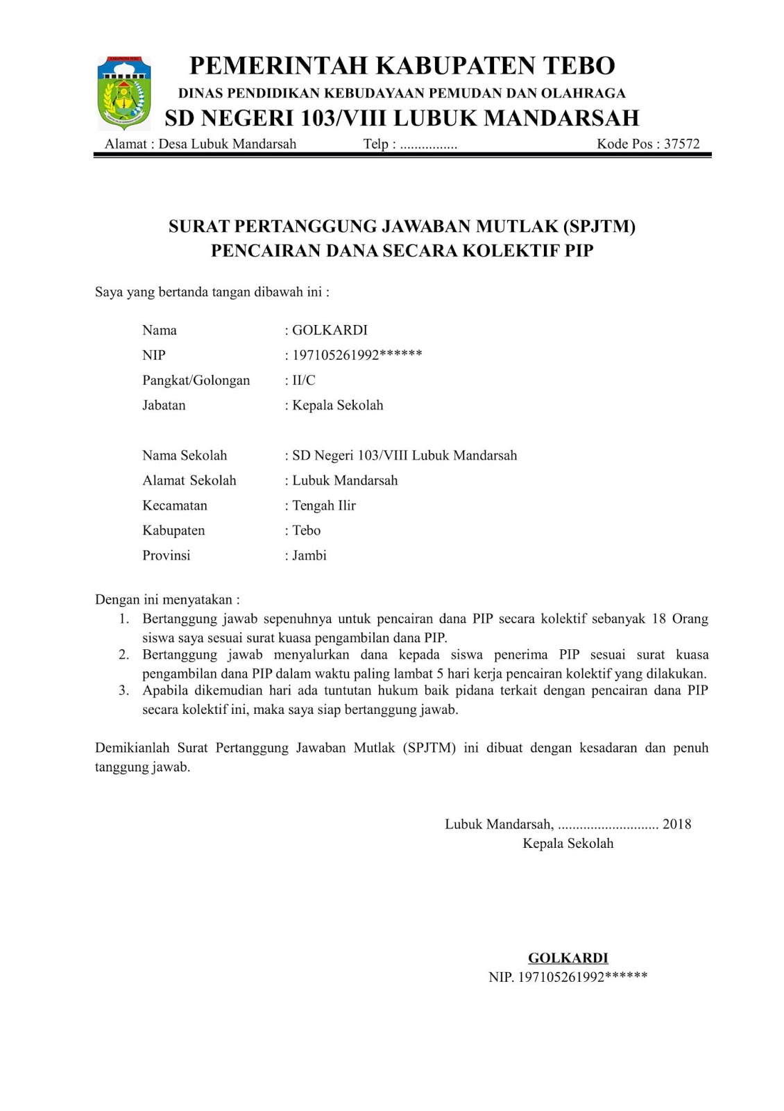 Download Contoh Surat Pertanggungjawaban Dana Nomer 3