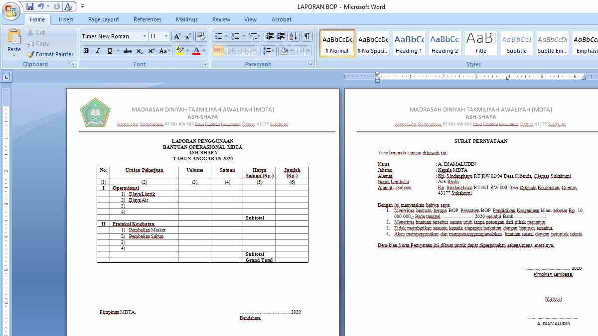 Detail Contoh Surat Pertanggungjawaban Dana Nomer 35