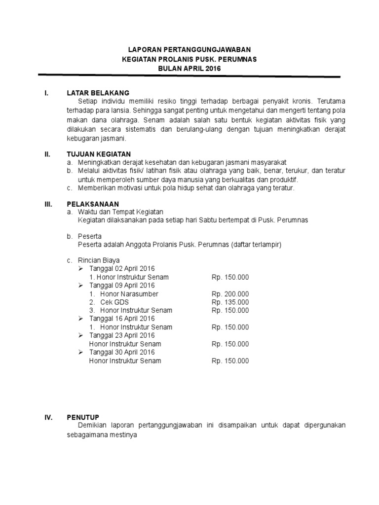 Detail Contoh Surat Pertanggungjawaban Kegiatan Nomer 10