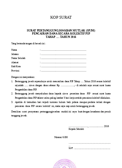 Detail Contoh Surat Pertanggungjawaban Mutlak Kepala Sekolah Nomer 43