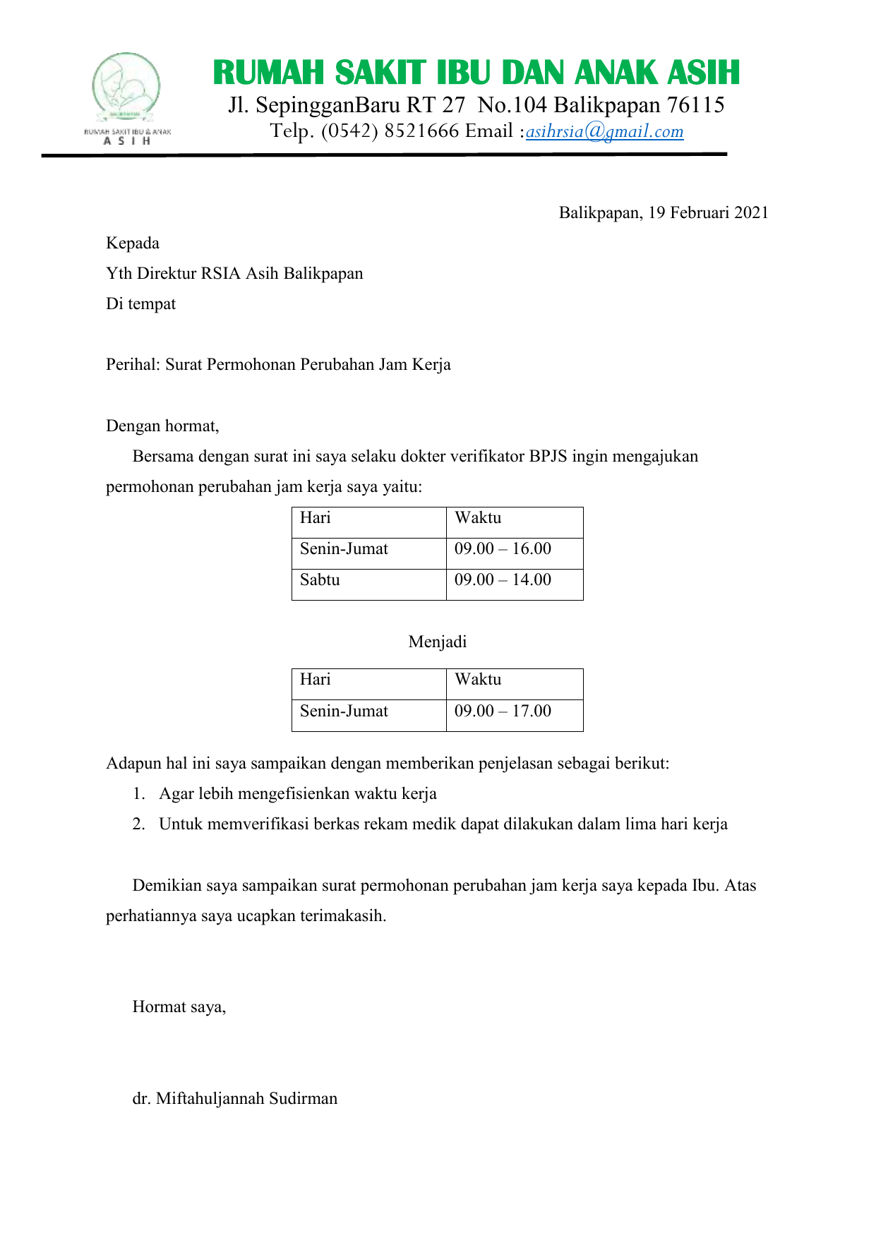 Detail Contoh Surat Perubahan Jam Kerja Nomer 19