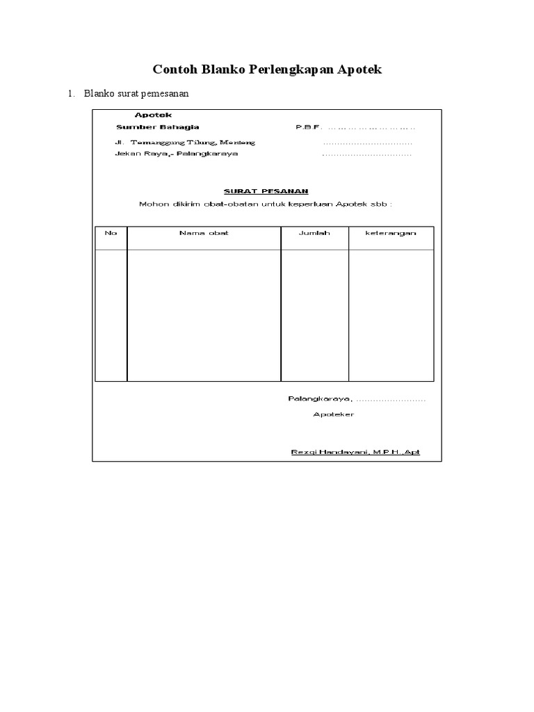 Detail Contoh Surat Pesanan Apotek Nomer 6