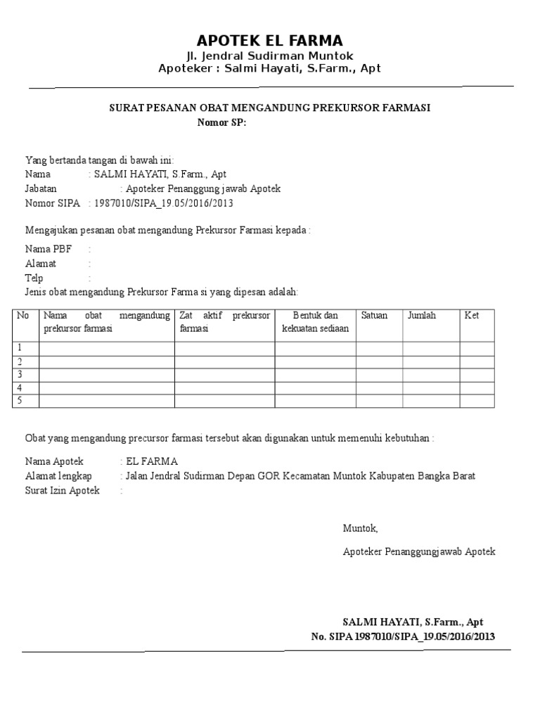 Detail Contoh Surat Pesanan Obat Nomer 12