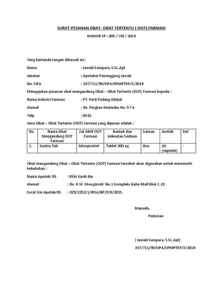 Detail Contoh Surat Pesanan Obat Nomer 17