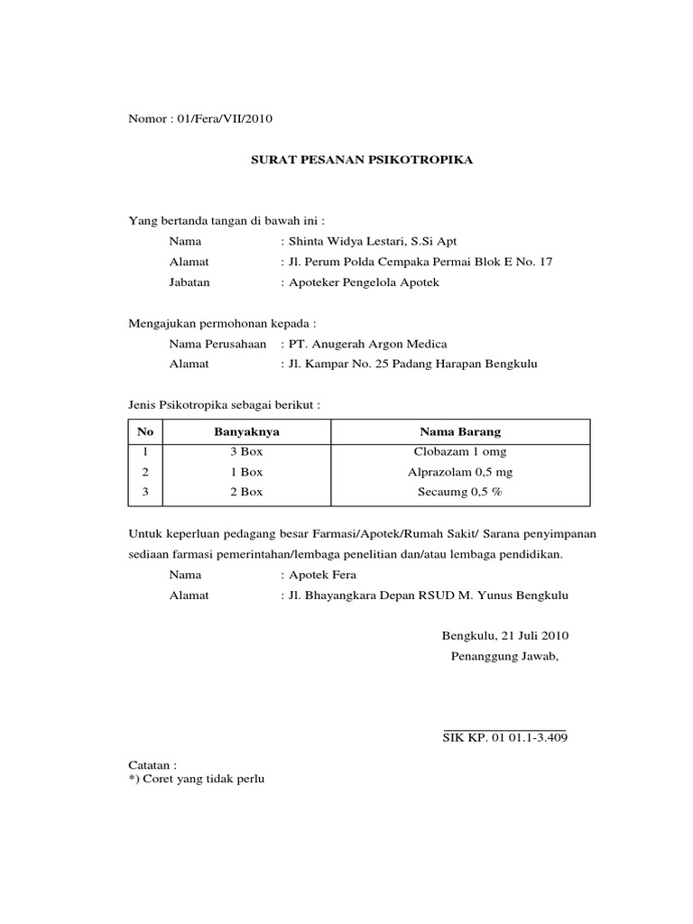 Detail Contoh Surat Pesanan Obat Nomer 8