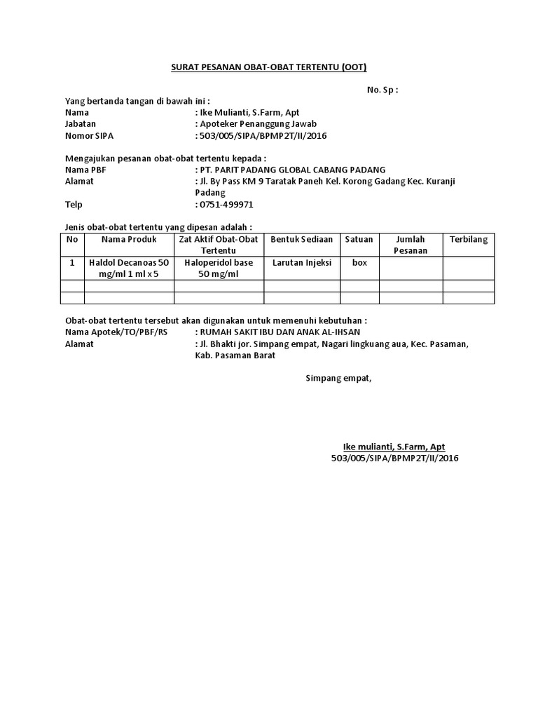 Detail Contoh Surat Pesanan Prekursor Nomer 11