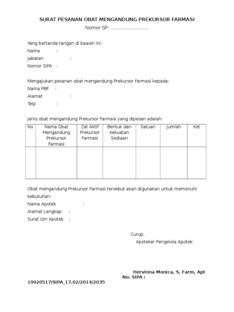 Detail Contoh Surat Pesanan Prekursor Nomer 9