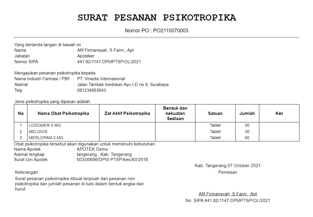 Detail Contoh Surat Pesanan Psikotropika Nomer 3