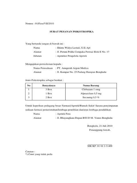 Detail Contoh Surat Pesanan Psikotropika Nomer 9