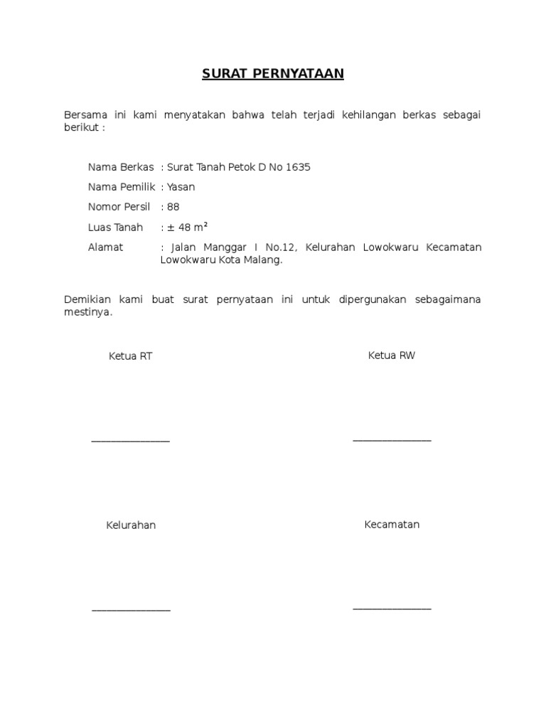 Detail Contoh Surat Petok D Nomer 29