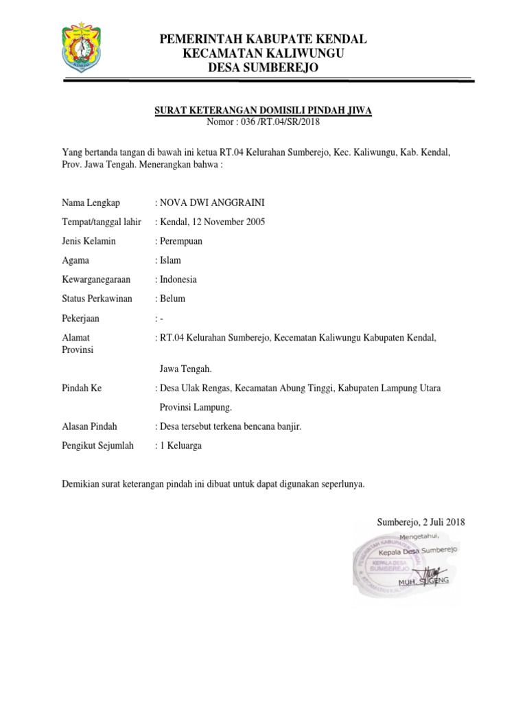 Detail Contoh Surat Pindah Dari Desa Nomer 18