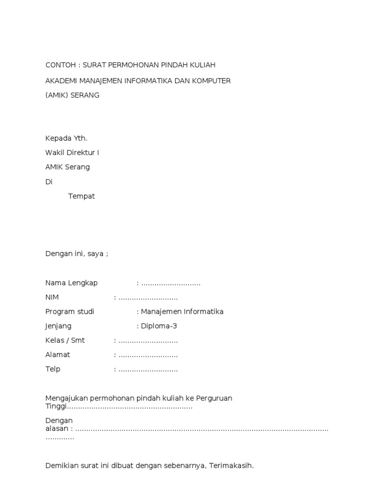 Detail Contoh Surat Pindah Kampus Nomer 12