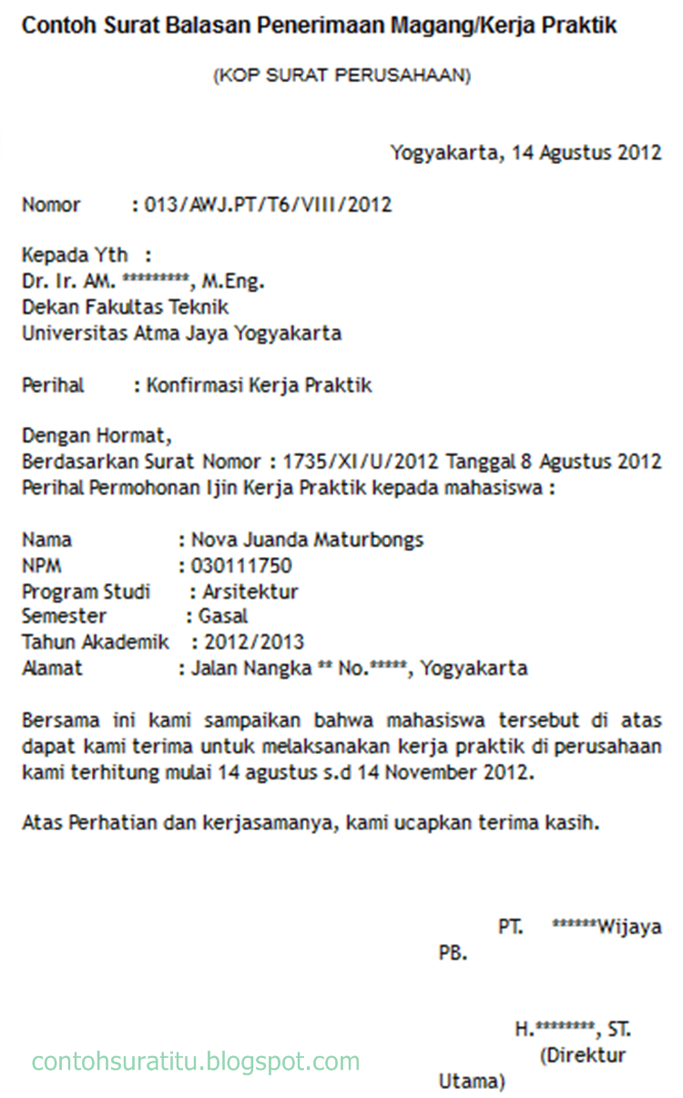 Detail Contoh Surat Pkl Mahasiswa Nomer 24