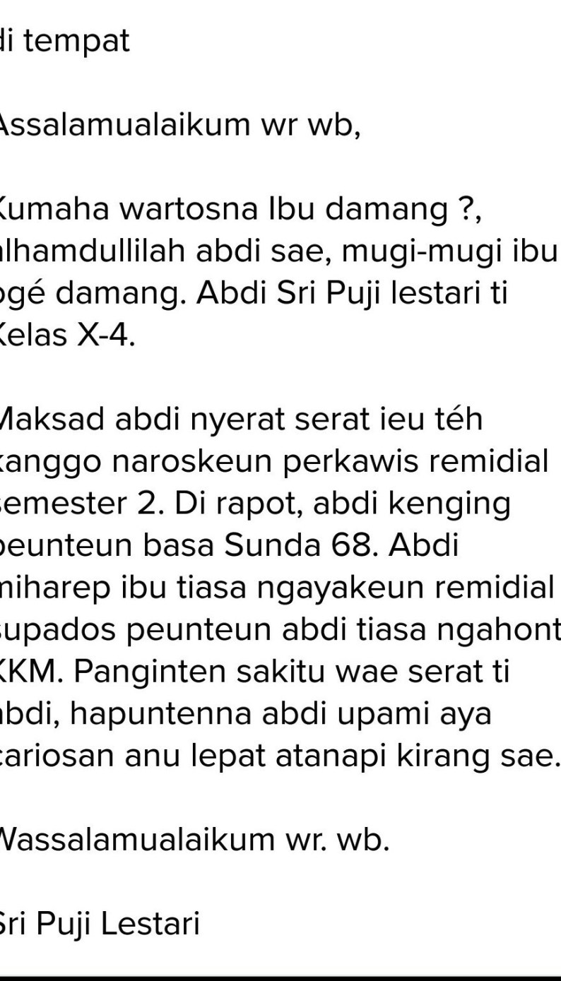 Detail Contoh Surat Pribadi Bahasa Sunda Untuk Orang Tua Nomer 10