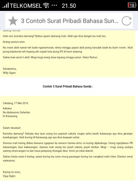Detail Contoh Surat Pribadi Bahasa Sunda Untuk Orang Tua Nomer 20