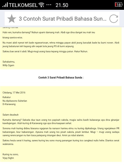 Detail Contoh Surat Pribadi Sunda Nomer 25