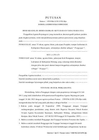 Detail Contoh Surat Putusan Cerai Nomer 2