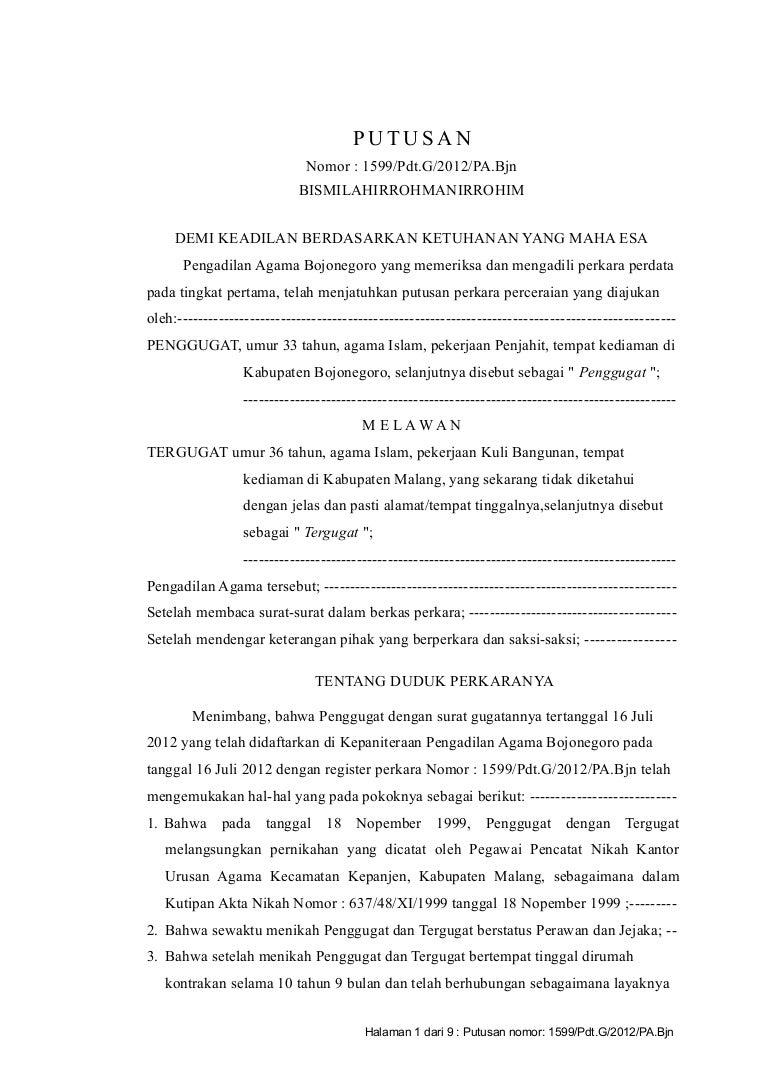 Detail Contoh Surat Putusan Cerai Nomer 11