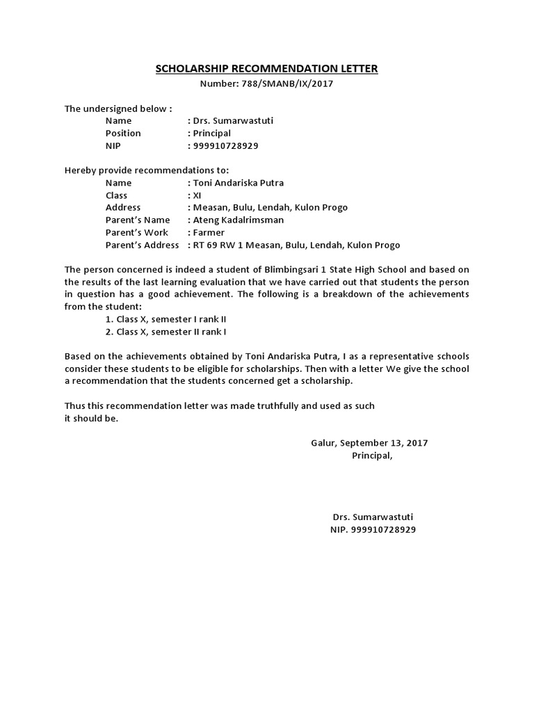 Detail Contoh Surat Recommendation Letter Untuk Beasiswa Nomer 50