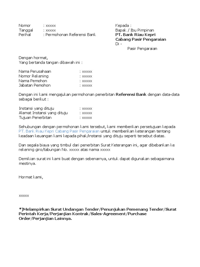Detail Contoh Surat Referensi Bank Nomer 15
