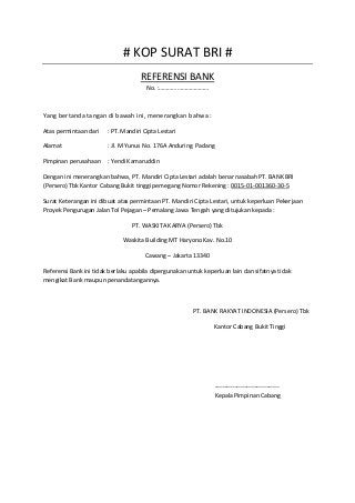 Detail Contoh Surat Referensi Bank Nomer 4