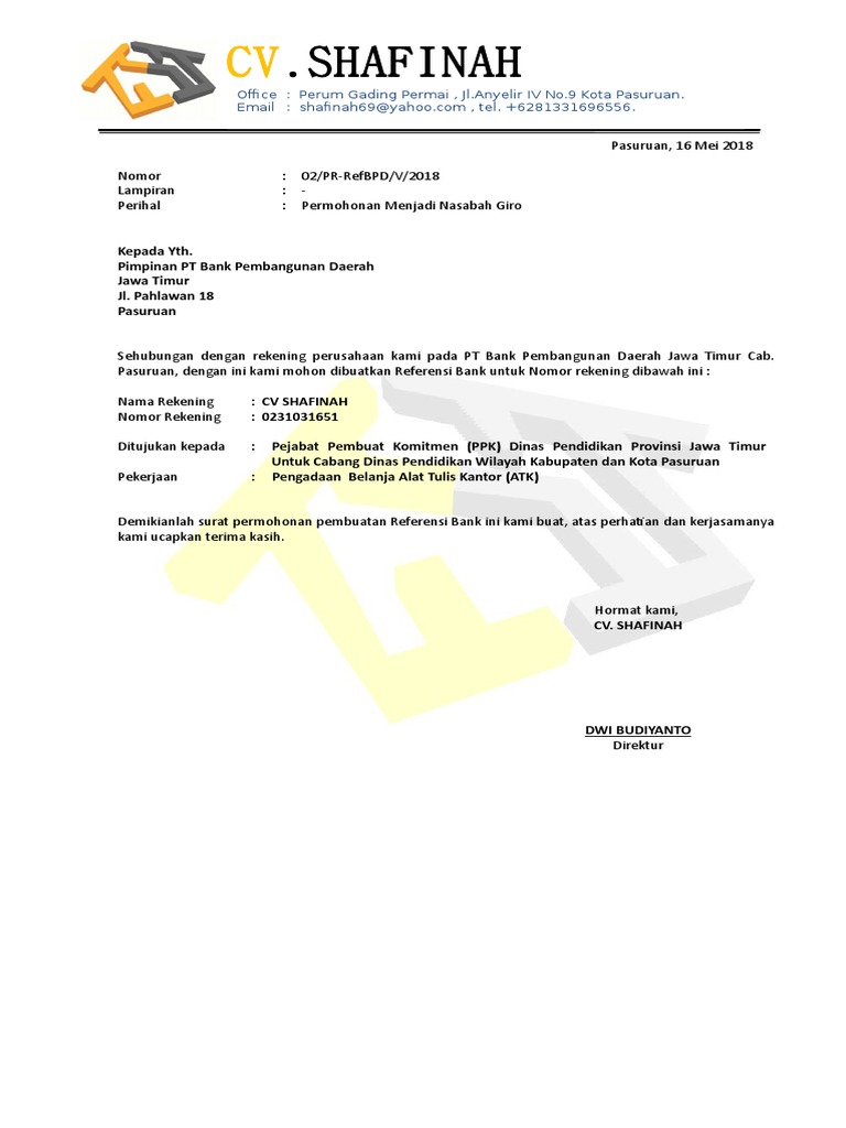 Detail Contoh Surat Referensi Bank Nomer 35