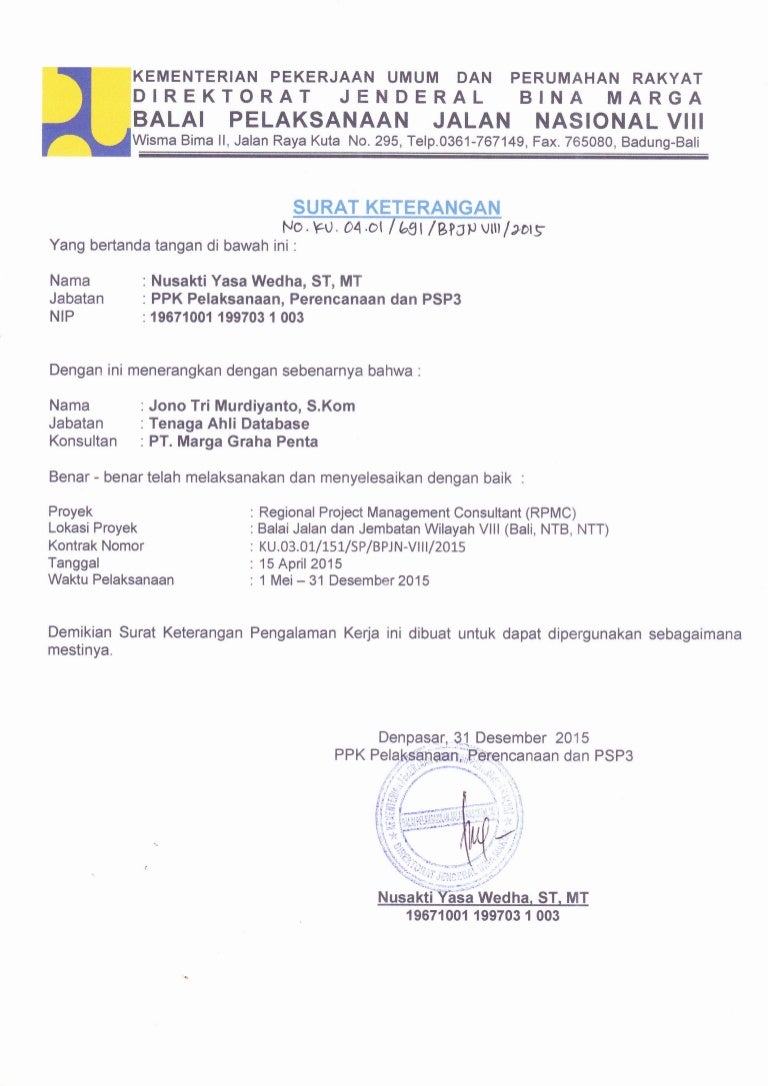 Detail Contoh Surat Referensi Kerja 2015 Nomer 5