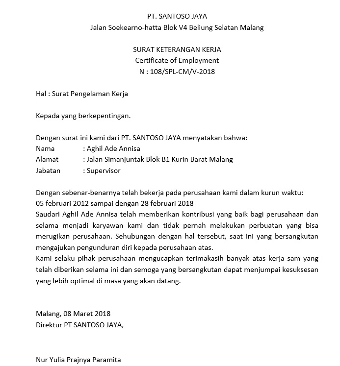 Detail Contoh Surat Referensi Kerja Dalam Bahasa Inggris Nomer 53