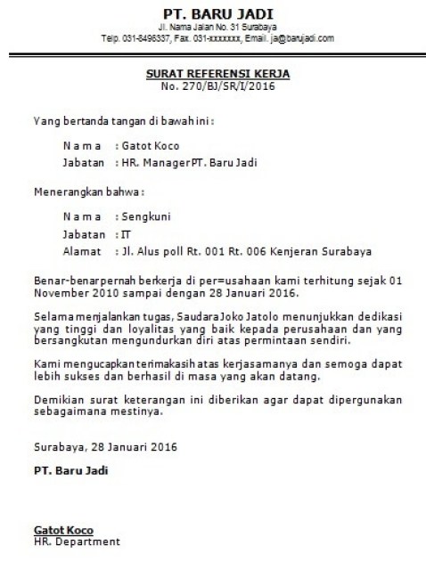 Detail Contoh Surat Referensi Pekerjaan Nomer 9