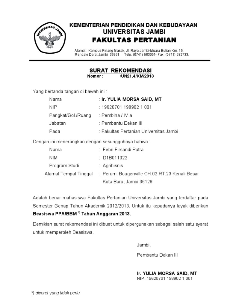 Detail Contoh Surat Rekomendasi Beasiswa Ppa Nomer 19