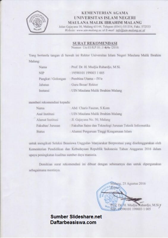 Detail Contoh Surat Rekomendasi Beasiswa Ppa Nomer 7